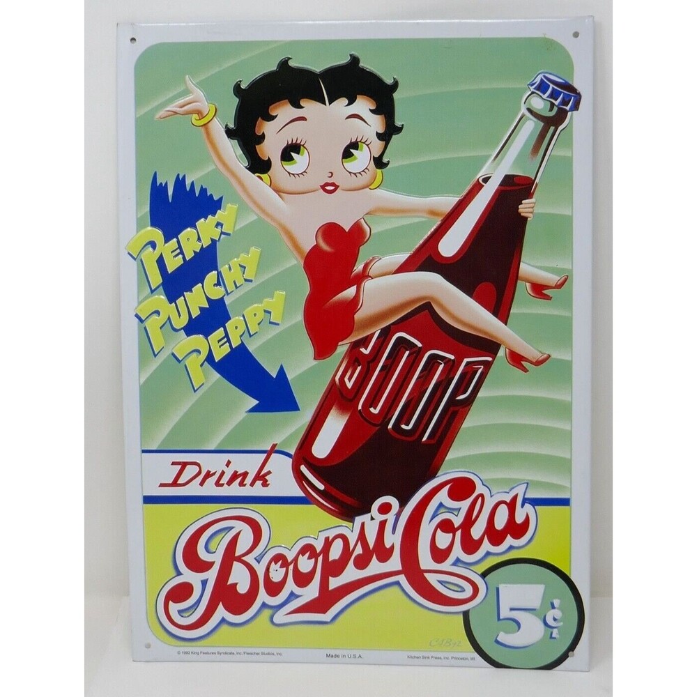 Betty Boop 1997 Drink Boopsi Cola 9.5" x 13" Tin Sign
